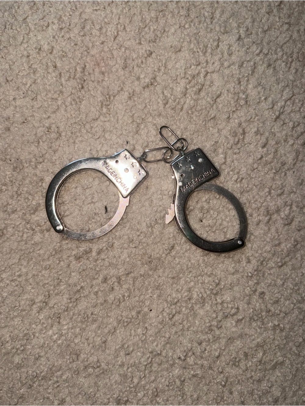 Metal Toy Handcuffs Keychain - Silver